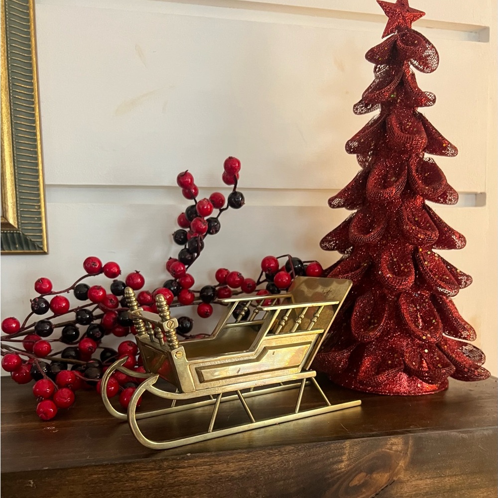 Vintage Brass Sleigh Christmas Decor Enesco